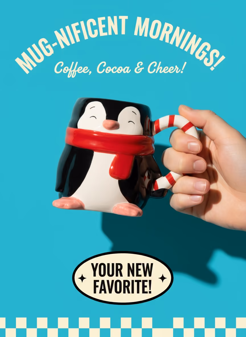 Penguin mug retro ad image