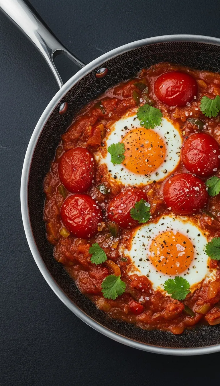Shakshuka skillet overhead lifestyle image
