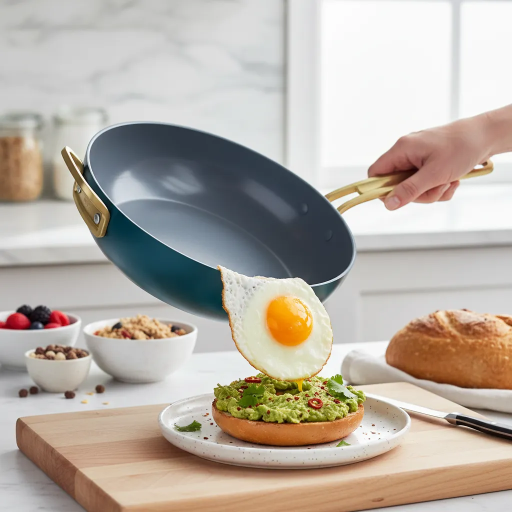 Teal skillet fried egg lifestyle image