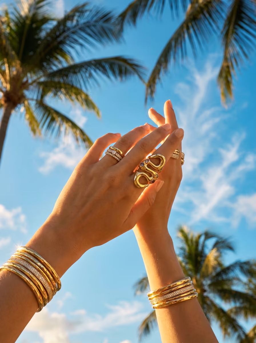 Palm tree stacked rings lifestyle image