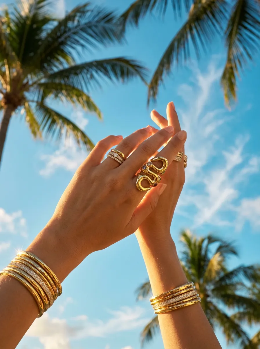Palm tree stacked rings lifestyle image