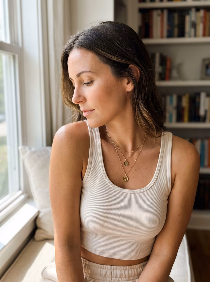 Window-light layered necklace lifestyle image
