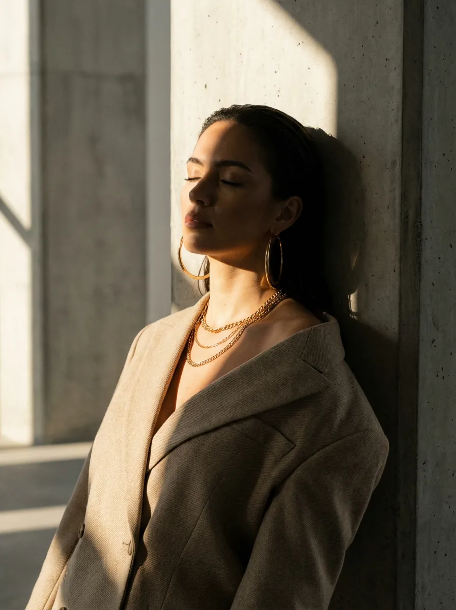 Golden hour gold hoops lifestyle image