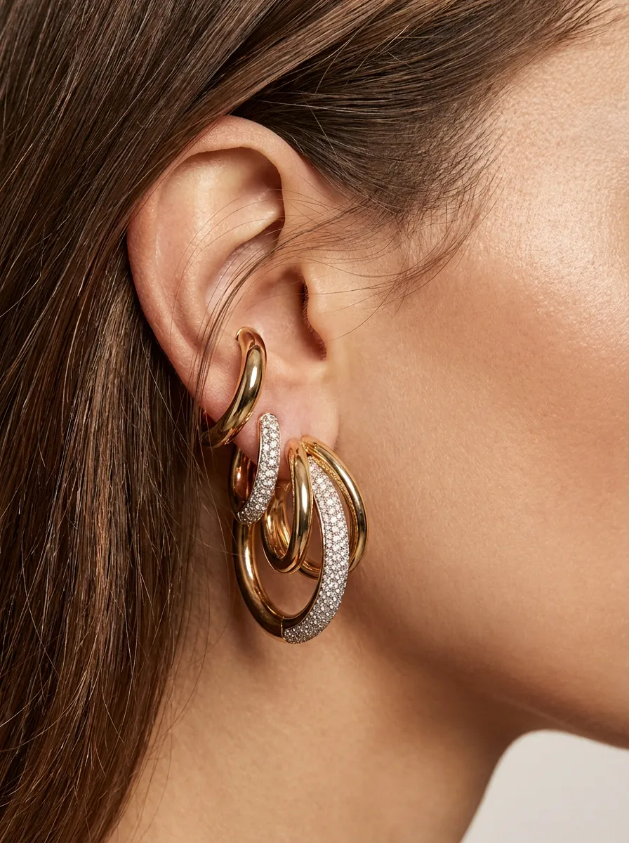 Gold hoop ear stack lifestyle image