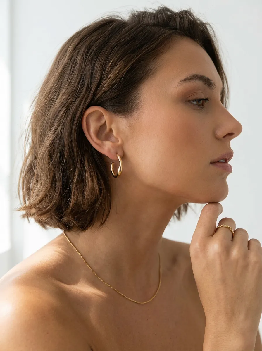 Gold hoop earring profile lifestyle image