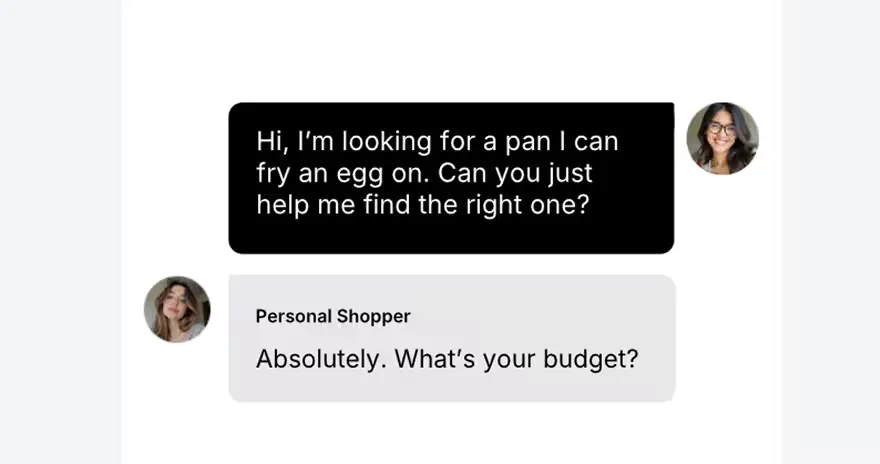 Tolstoy AI Shopper chat agent guiding a customer to the right product