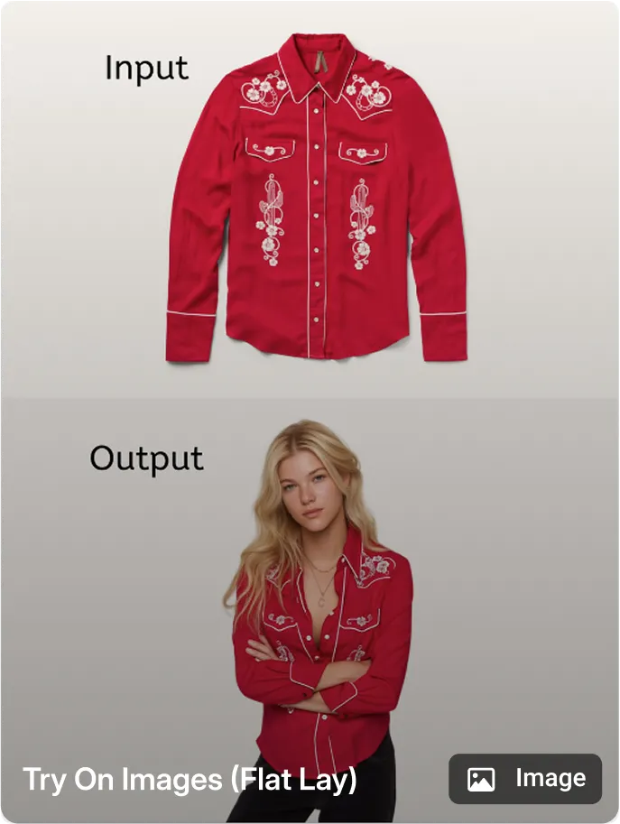 On-model try-on image generated by AI Studio