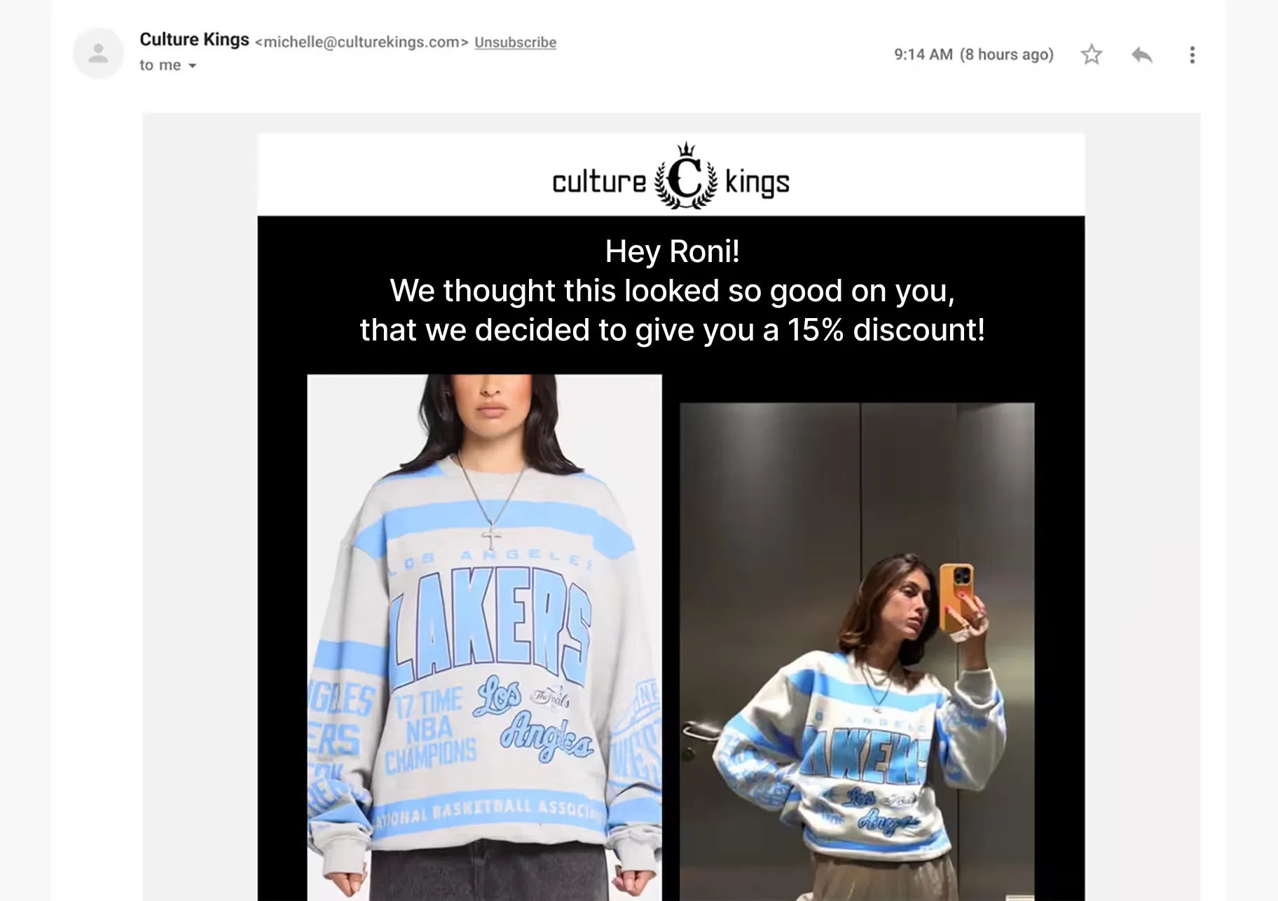 Hyper-personalized email featuring AI-generated customer imagery