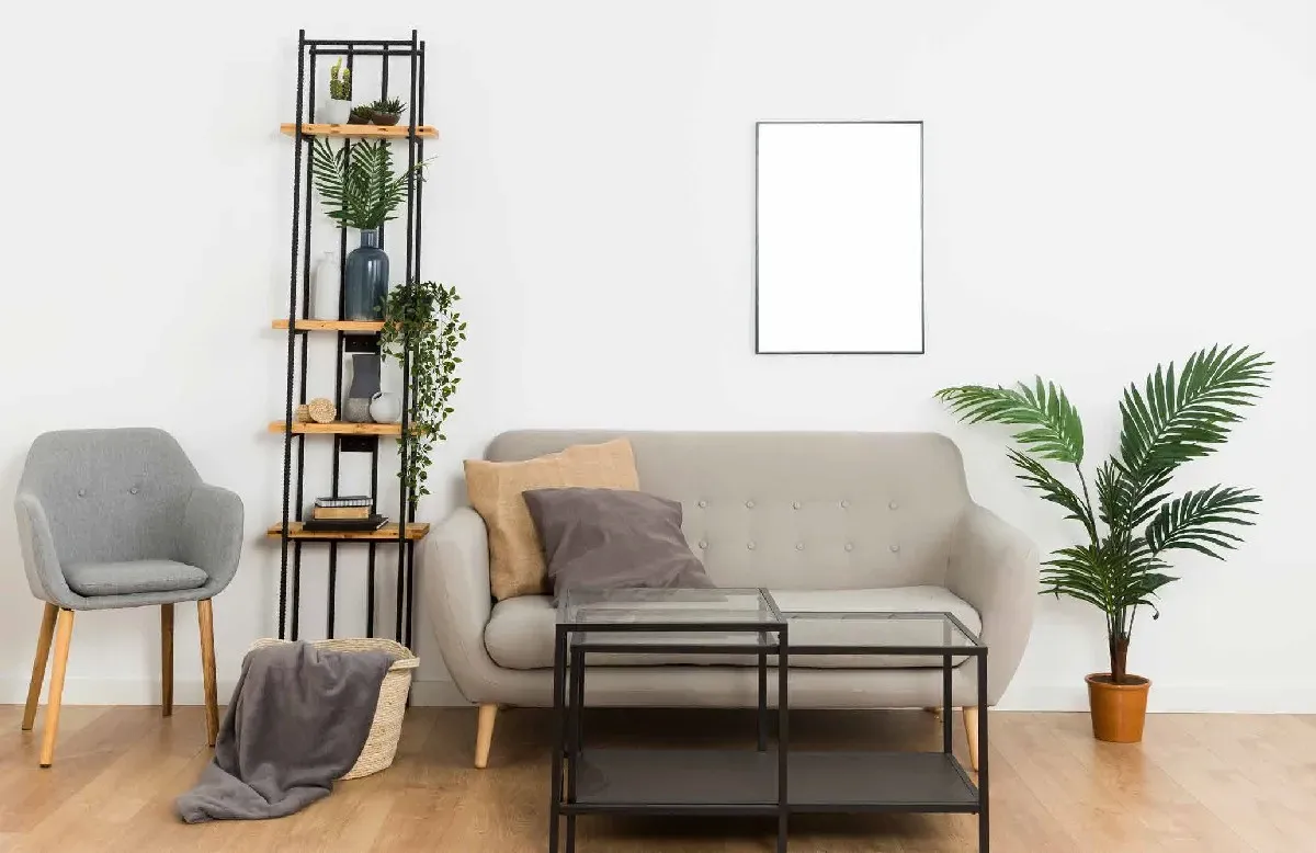 Living room scene on an online store where a synthetic video plays