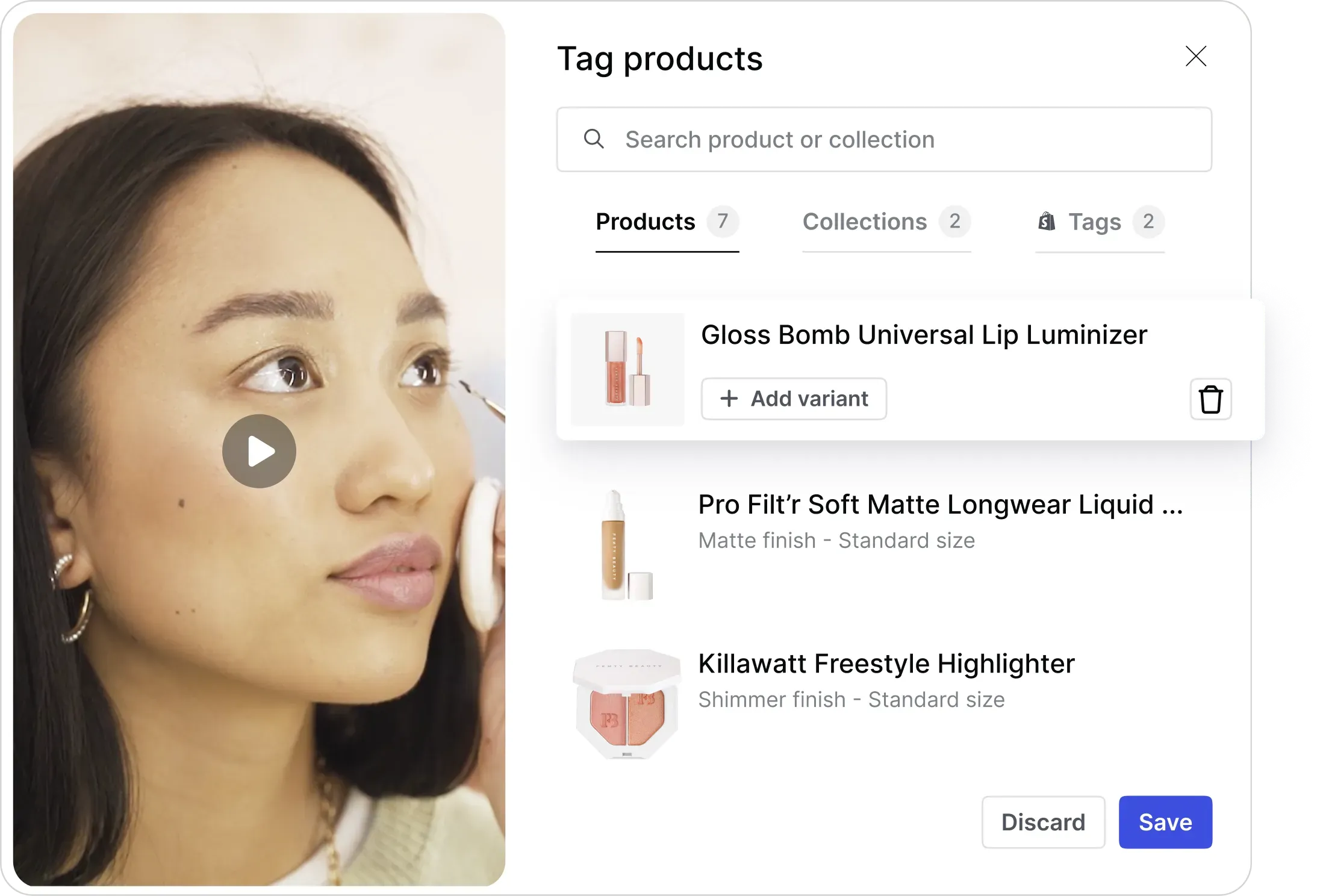 Tagging products on videos in the Tolstoy dashboard