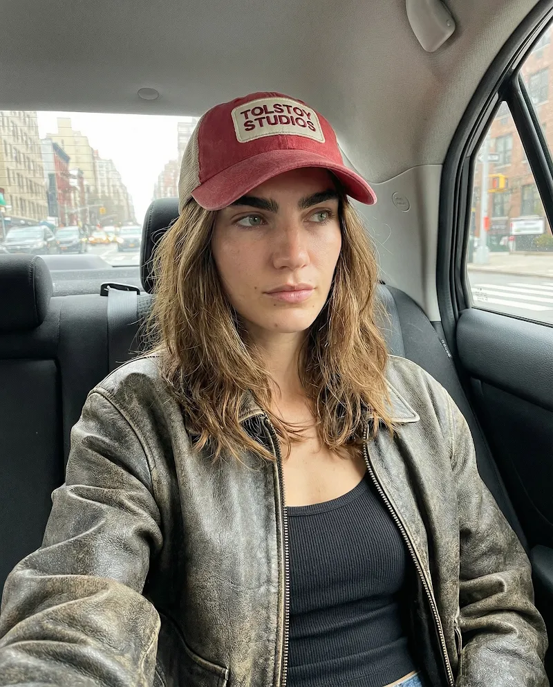 Car leather-jacket selfie image