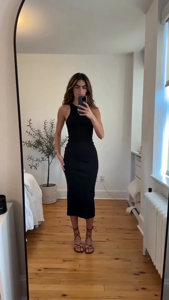 Black dress mirror try-on UGC video