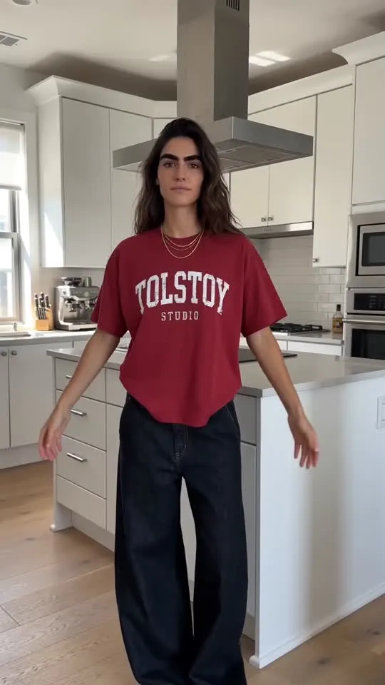 Red graphic tee fit-check UGC video