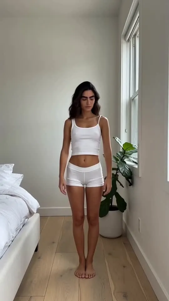White loungewear fit-check UGC video