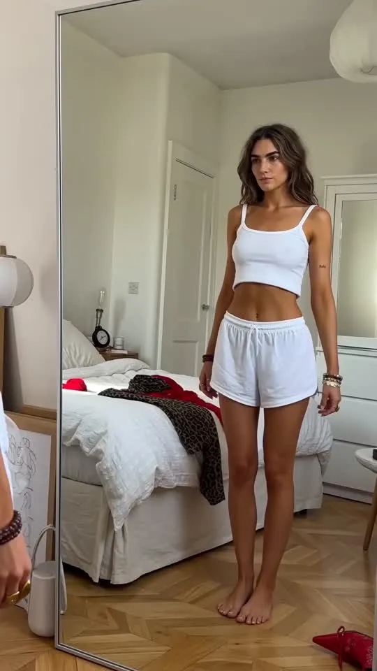 White set bedroom try-on UGC video