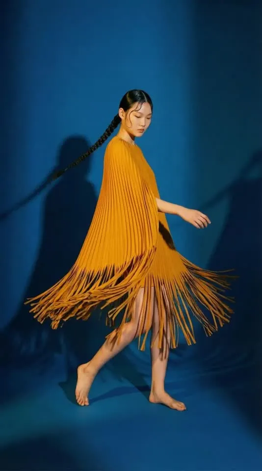 Yellow fringe dress studio video