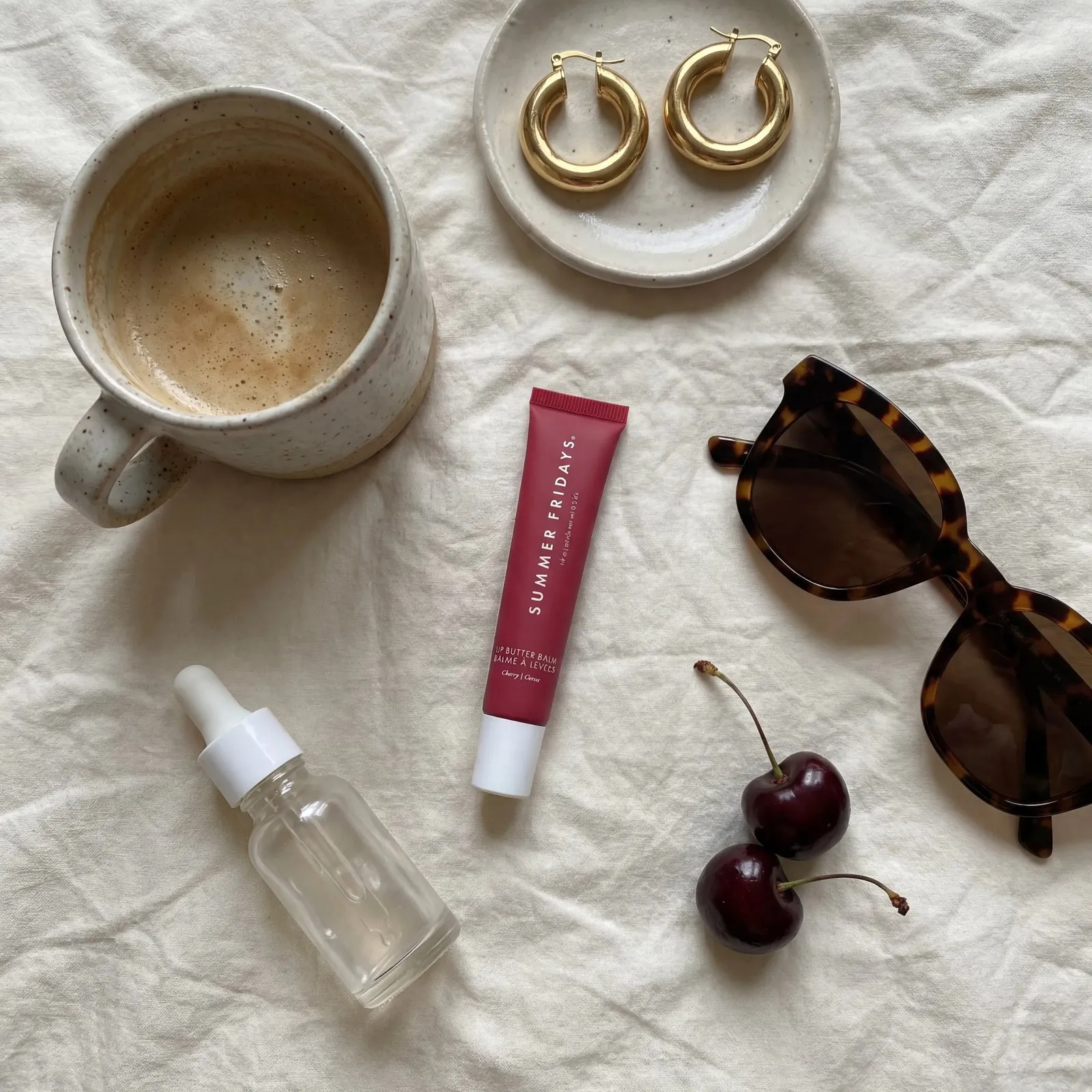 Lip balm vanity flat lay image