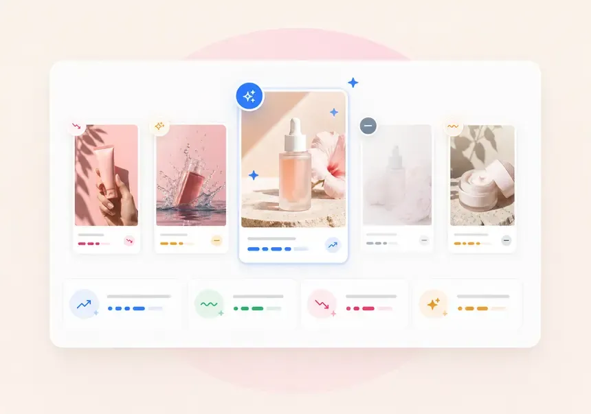 Creative performance dashboard comparing image treatments