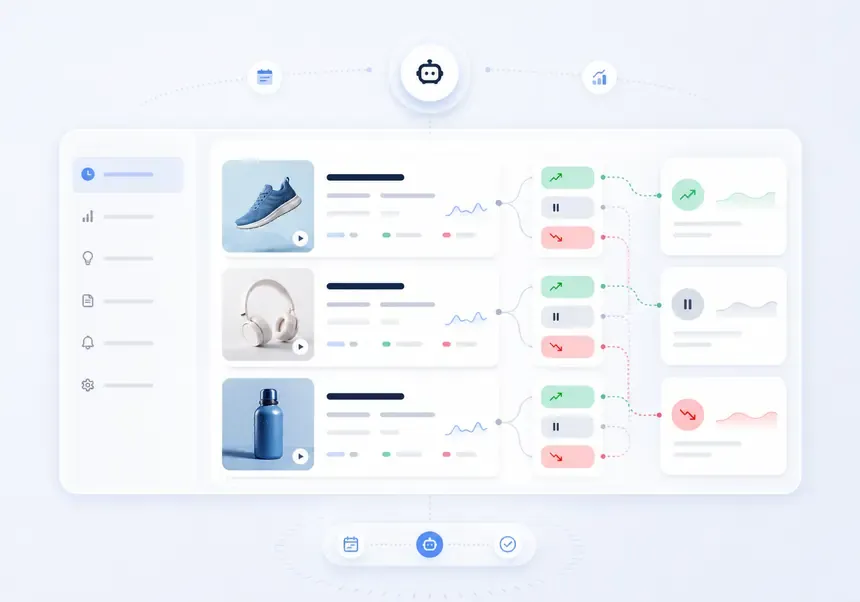 Daily ad decisions dashboard with performance charts