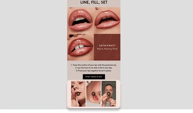 Product feature email with lip product images and short copy