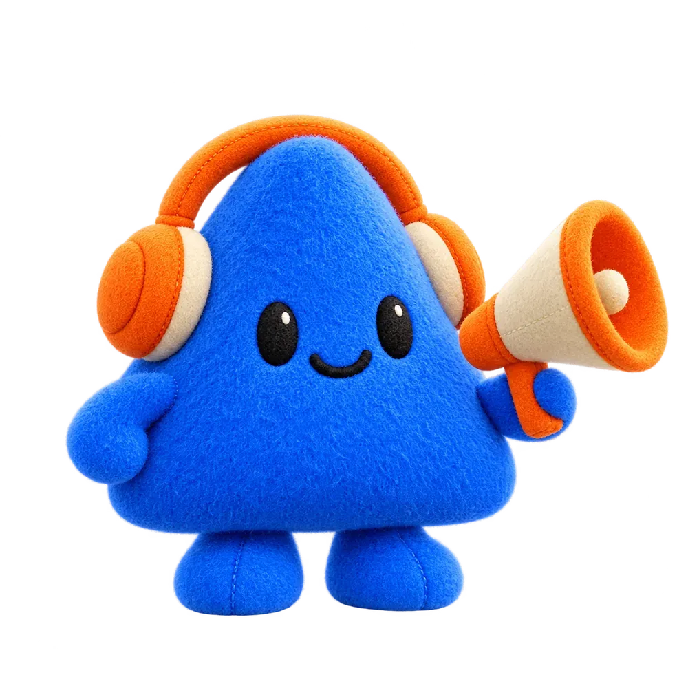 Ads Manager, a blue plush figure with a megaphone