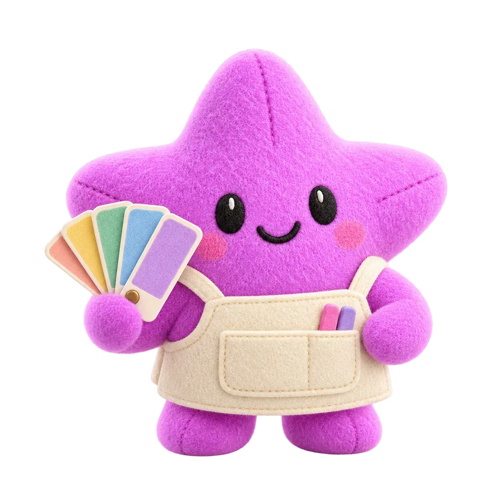 Creative Director Shop Bot, a pink star with color swatches