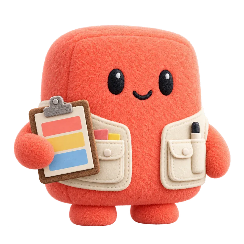 Ecommerce Manager Shop Bot, a coral plush figure with a merchandising clipboard