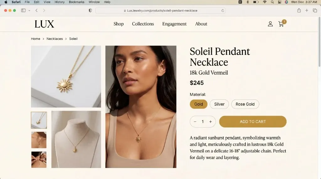 Product page with a product title, description and image gallery