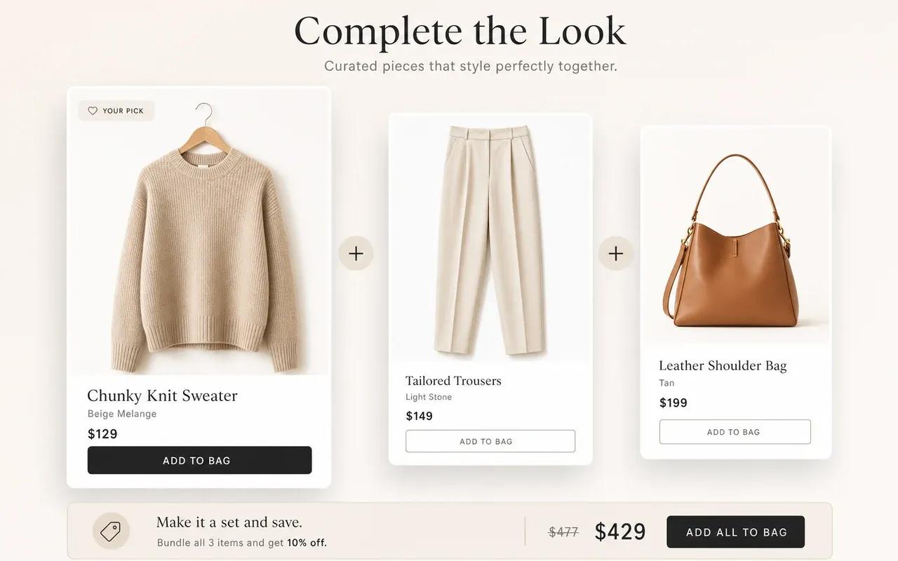 Recommended products shown to a shopper as a complete look