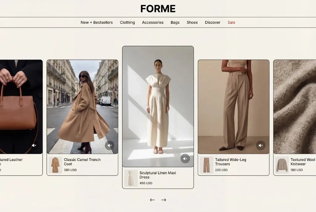Shopify homepage with a shoppable video spotlight