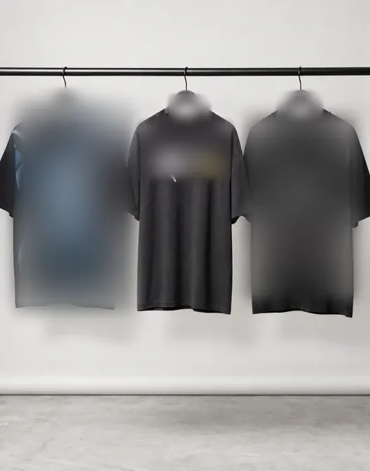 Revised Tees creative on a lighter background; prints blurred